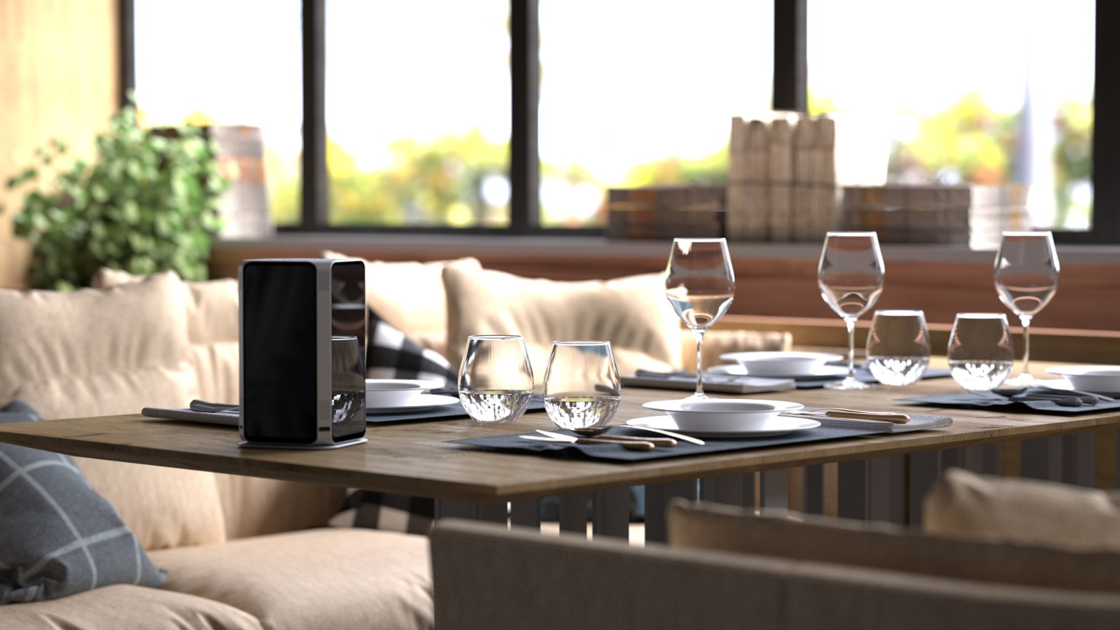 Nodo screen placed in a hospitality venue